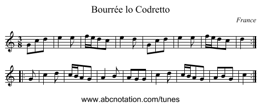 Bourrée lo Codretto - staff notation
