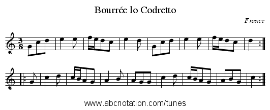 Bourrée lo Codretto - staff notation