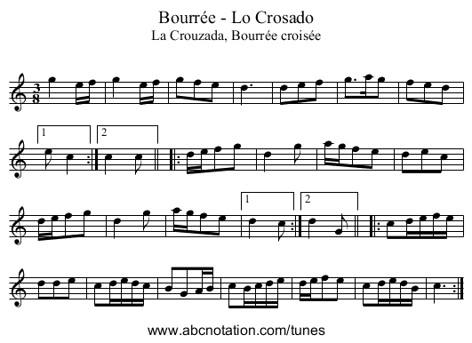 Bourr&eacute;e - Lo Crosado - staff notation