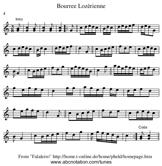 Bourree Lozèrienne - staff notation