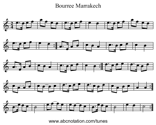 Bourree Marrakech - staff notation