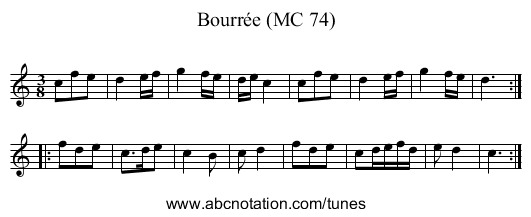 Bourrée (MC 74) - staff notation