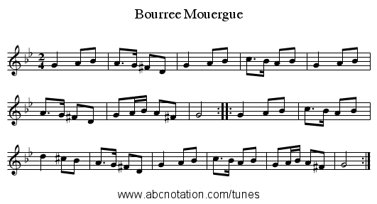Bourree Mouergue - staff notation