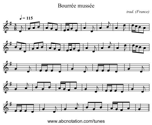 Bourrée mussée - staff notation