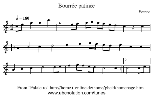 Bourrée patinée - staff notation