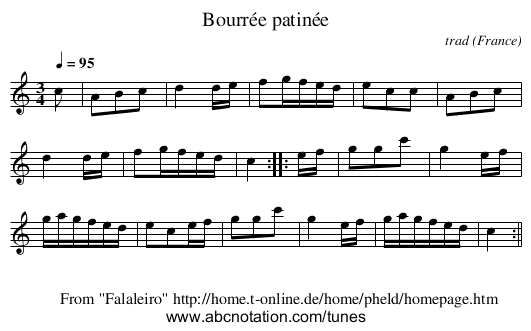 Bourrée patinée - staff notation