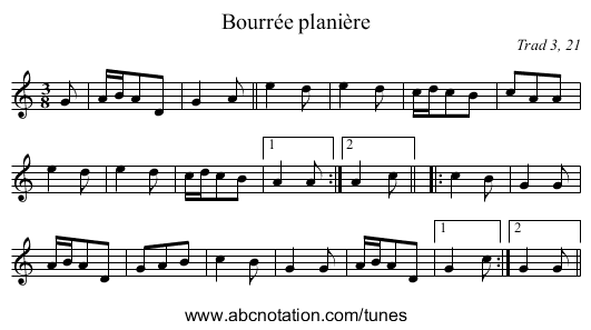 Bourrée planière - staff notation
