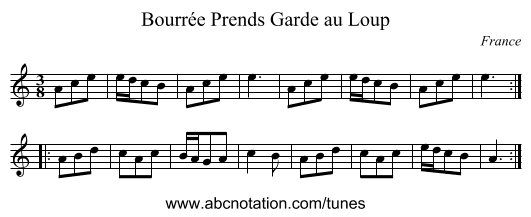 Bourrée Prends Garde au Loup - staff notation