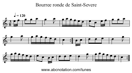 Bourree ronde de Saint-Severe - staff notation