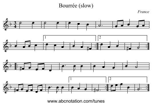 Bourrée (slow) - staff notation