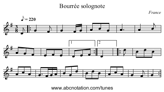 Bourrée solognote - staff notation