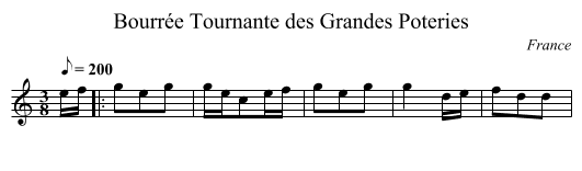 Bourrée Tournante des Grandes Poteries - staff notation