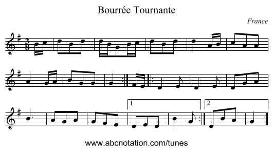 Bourrée Tournante - staff notation