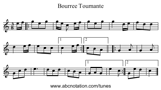 Bourree Tournante - staff notation
