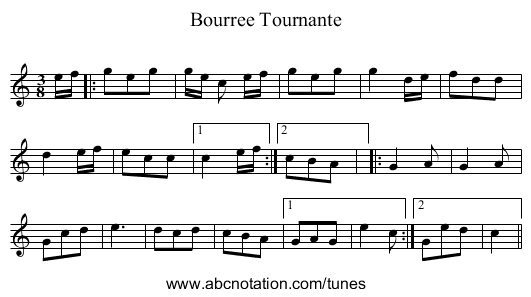 Bourree Tournante - staff notation