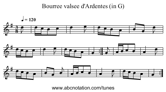 Bourree valsee d'Ardentes (in G) - staff notation