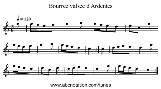 Bourree valsee d'Ardentes - staff notation