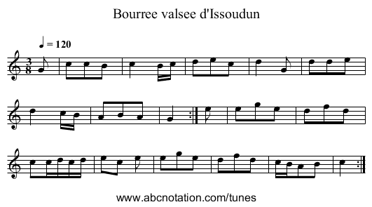 Bourree valsee d'Issoudun - staff notation