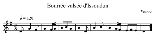Bourrée valsée d'Issoudun - staff notation