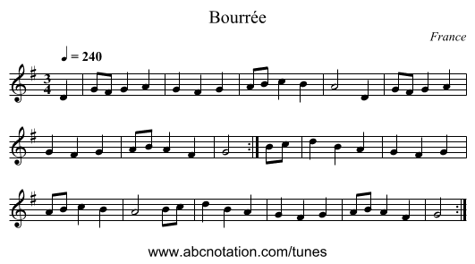 Bourrée - staff notation