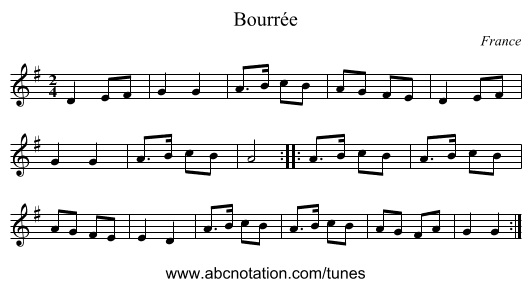 Bourrée - staff notation