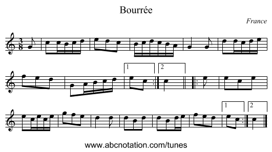 Bourrée - staff notation