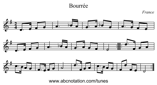 Bourrée - staff notation