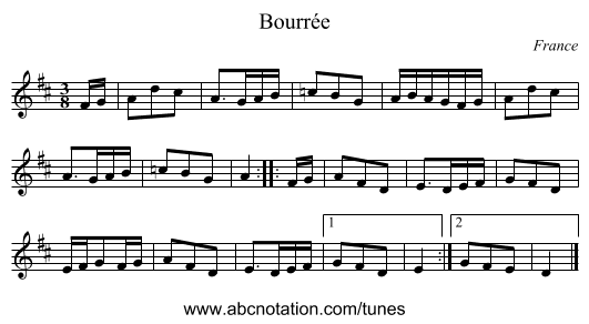 Bourrée - staff notation