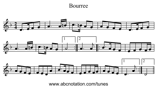 Bourree - staff notation