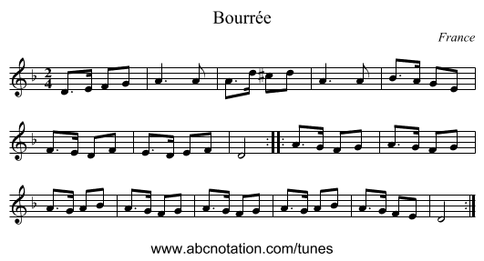Bourrée - staff notation