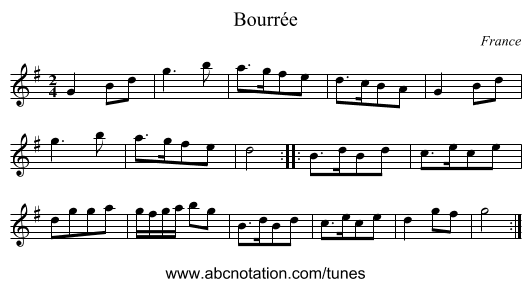 Bourrée - staff notation