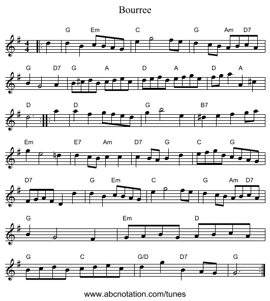 Bourree - staff notation