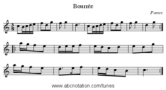 Bourr&eacute;e - staff notation