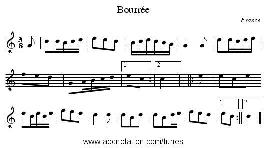 Bourr&eacute;e - staff notation