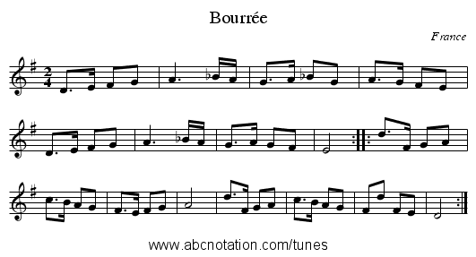 Bourr&eacute;e - staff notation