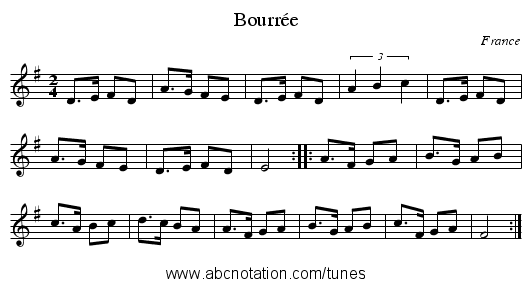 Bourr&eacute;e - staff notation