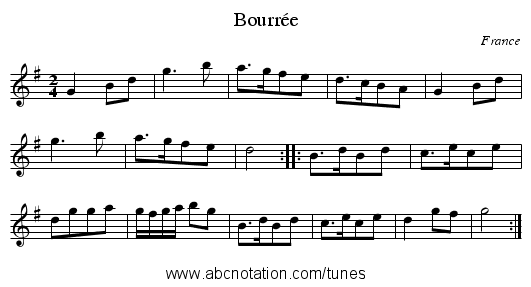 Bourr&eacute;e - staff notation