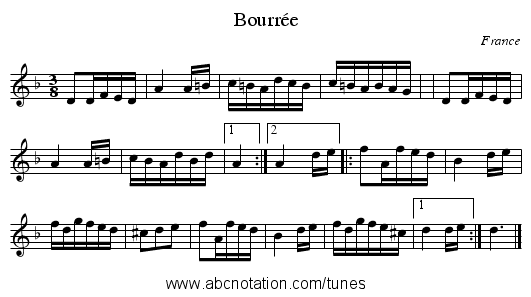 Bourr&eacute;e - staff notation