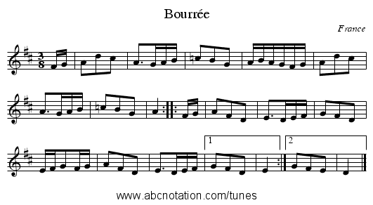 Bourr&eacute;e - staff notation