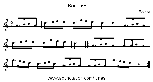 Bourrée - staff notation