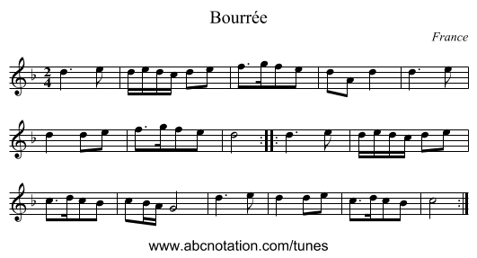 Bourrée - staff notation