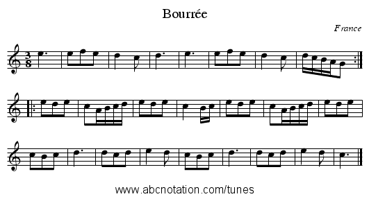 Bourrée - staff notation