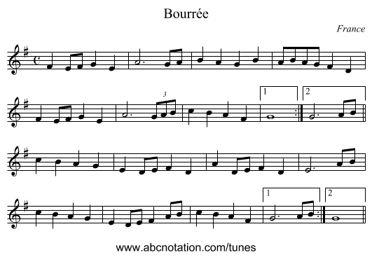 Bourrée - staff notation
