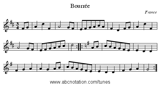 Bourr&eacute;e - staff notation