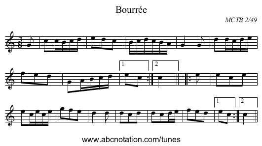 Bourrée - staff notation