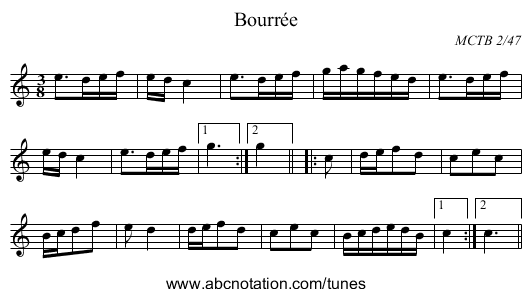 Bourrée - staff notation