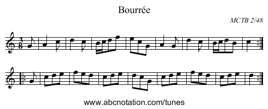 Bourrée - staff notation