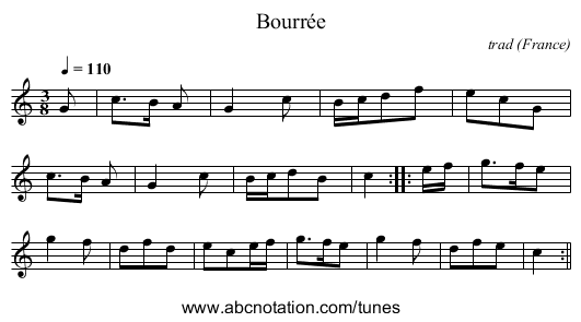 Bourrée - staff notation