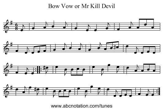Bow Vow or Mr Kill Devil - staff notation