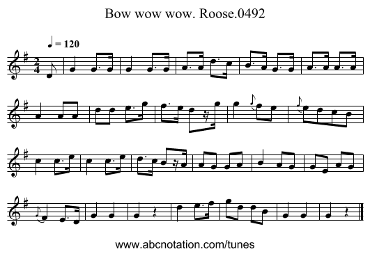 Bow wow wow. Roose.0492 - staff notation